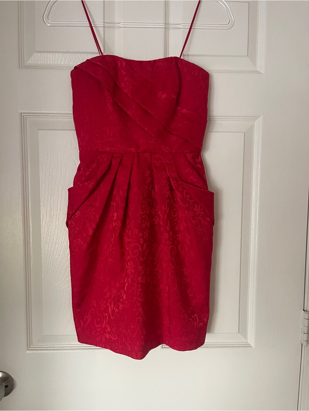 Max & Cleo Red Strapless Jacquard Mini Dress